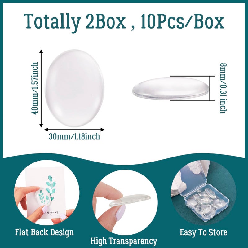 BB Beadthoven Beadthoven 20pcs Oval Clear Glass Dome Tiles - 30x40mm Cabochons for Blank Bezel Trays, Photo Cameo Pendant DIY Craft Jewelry Making - Image 2